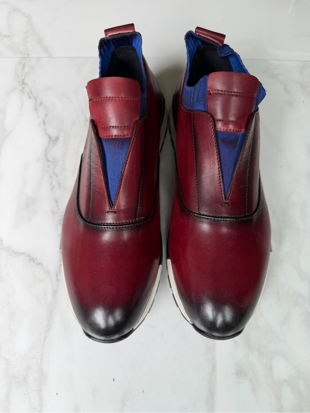 Men's Slip-On Leather Loafers in Burgundy and Blue